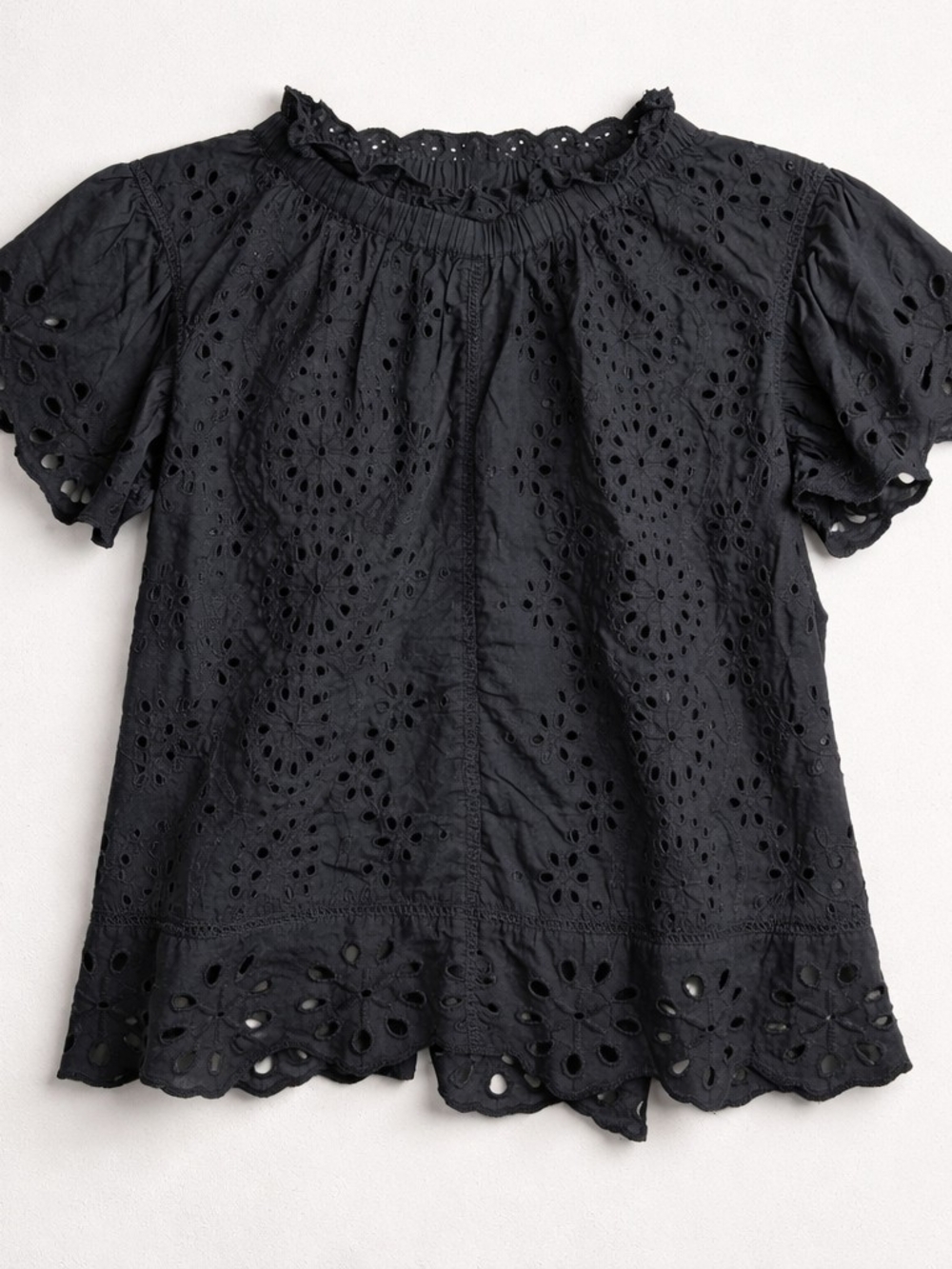🌼 Bailey Black Eyelet Embroidered Cotton Blouse Size Large | Cottagecore